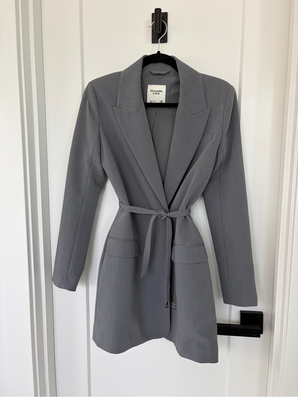 Abercrombie & Fitch Women's Light Gray Blazer Mini Dress with Tie Belt